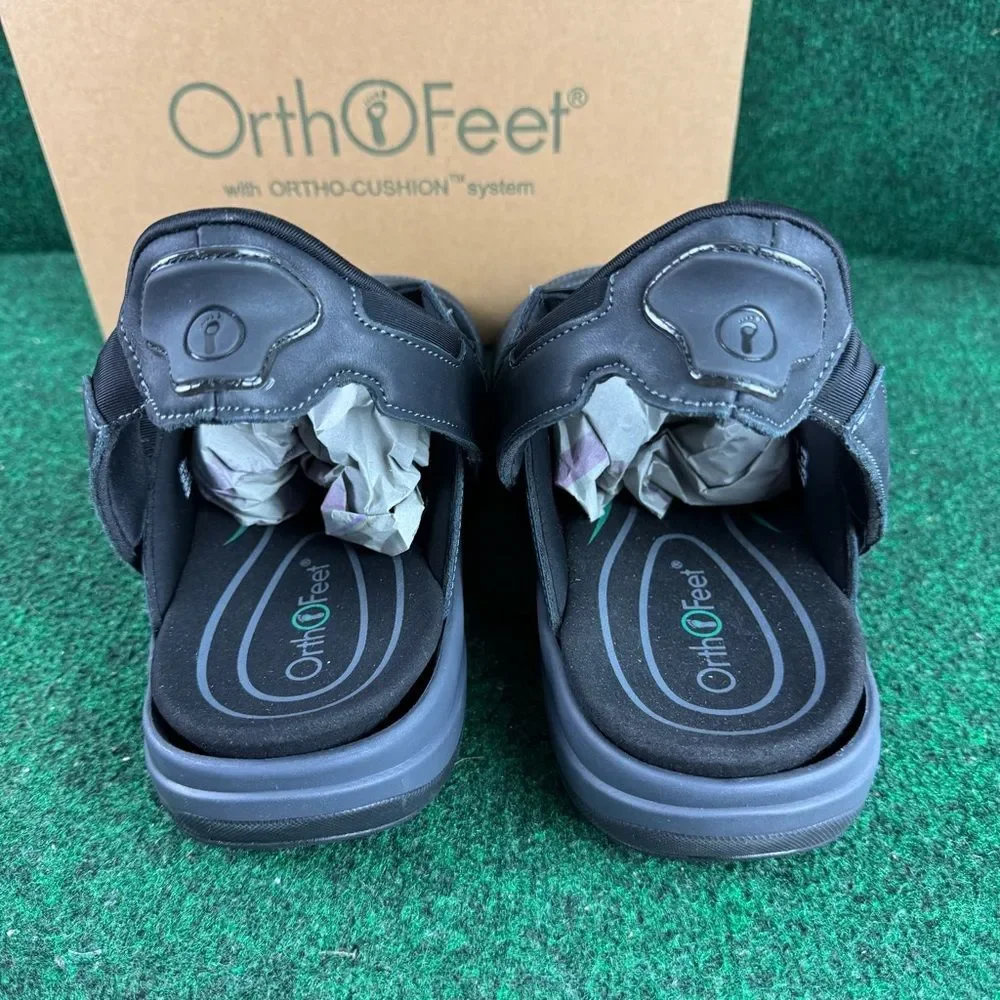 Orthofeet Jupiter Hands-Free Sandals Black Leather Men's Size 14 X-Wide 4E